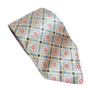 Brioni Silk Tie Geometric Floral Handmade Italy Luxury Designer Blue Gold Red